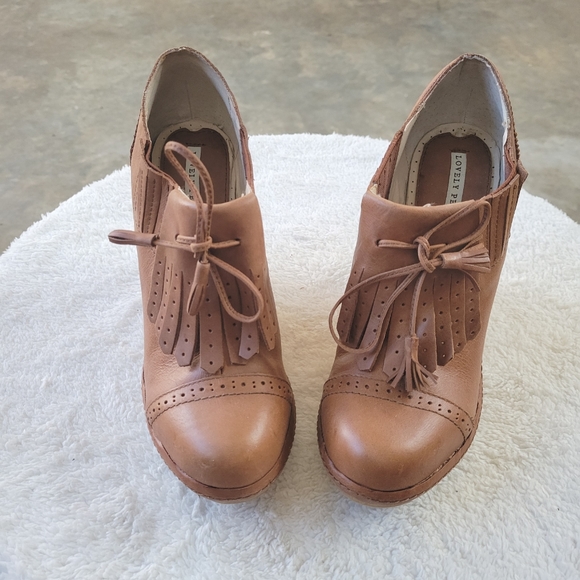 Lovely People Wedges Cognac Oxford Vintage Style Free Lace Fringe Tassel Brown - Picture 4 of 11